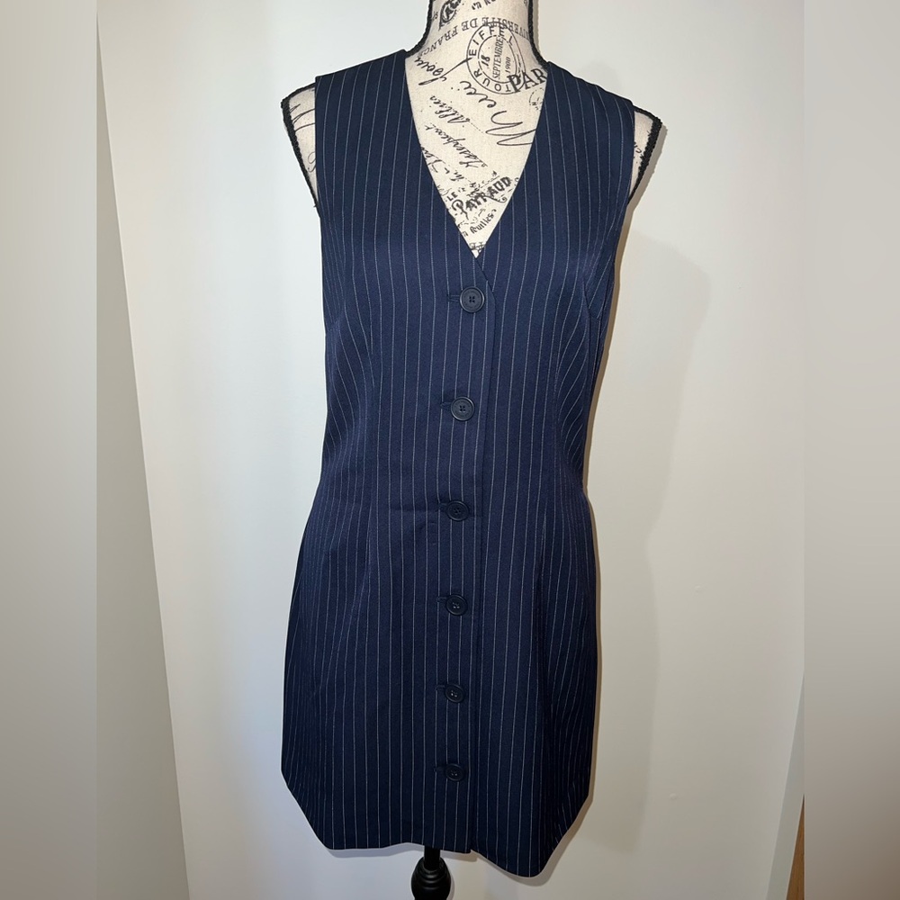 Steve Madden NWT Pinstripe Button-Front Navy Blue Vest Dress Size Small